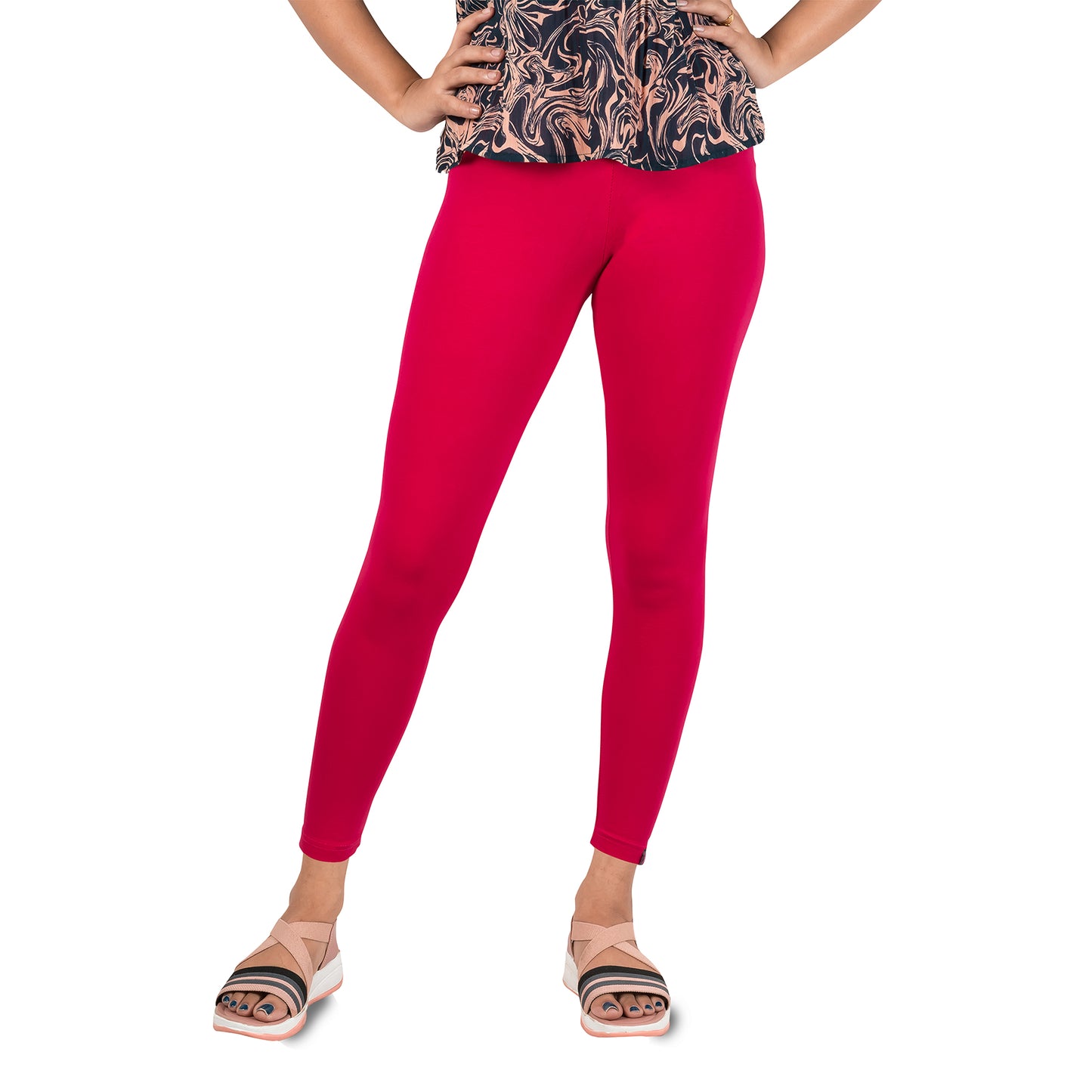 Cotton Lycra Ankle Length Flat Elastic Leggings