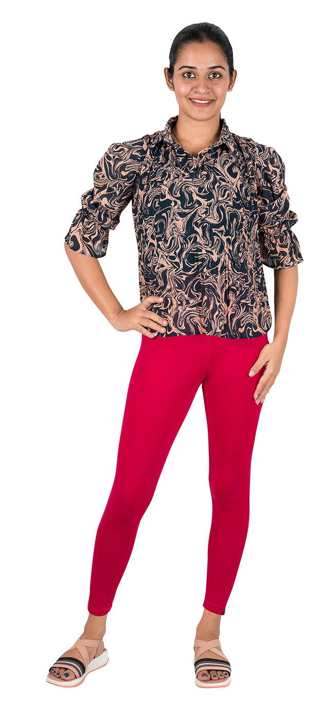 Cotton Lycra Ankle Length Gathering Elastic Leggings