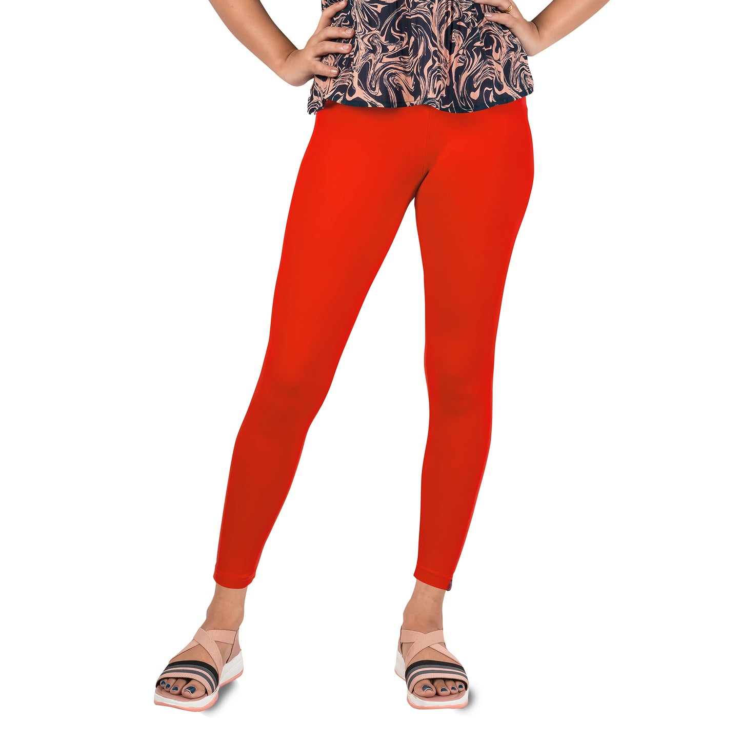 Cotton Lycra Ankle Length Gathering Elastic Leggings