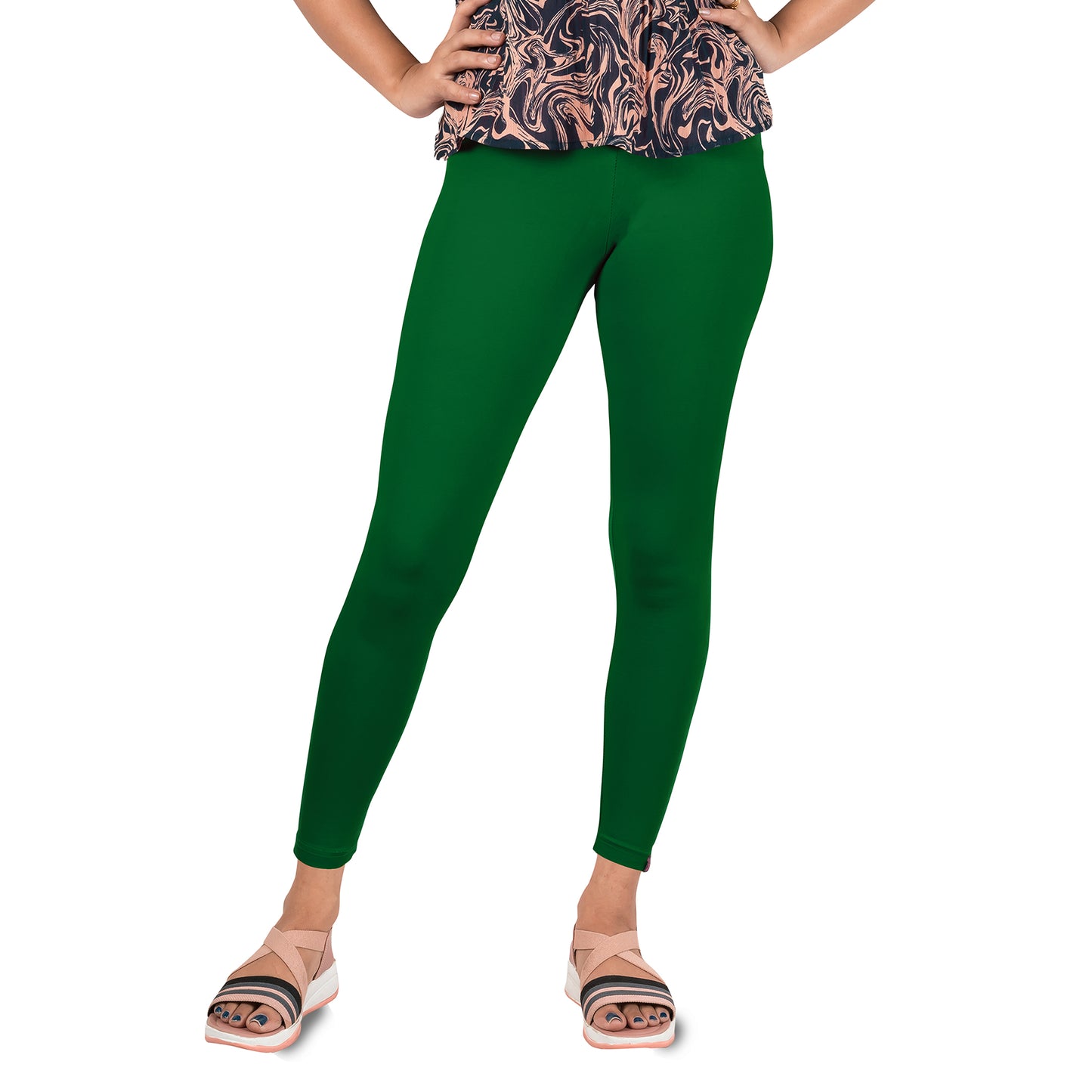 Cotton Lycra Ankle Length Gathering Elastic Leggings