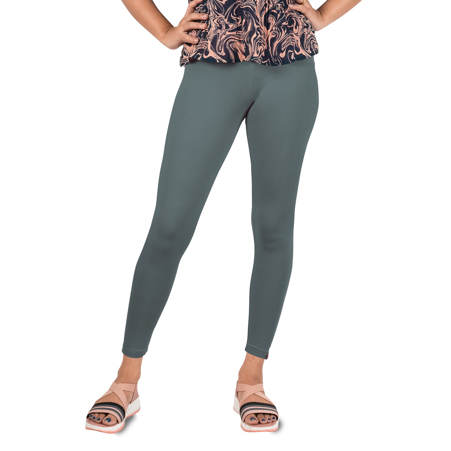 Cotton Lycra Ankle Length Gathering Elastic Leggings