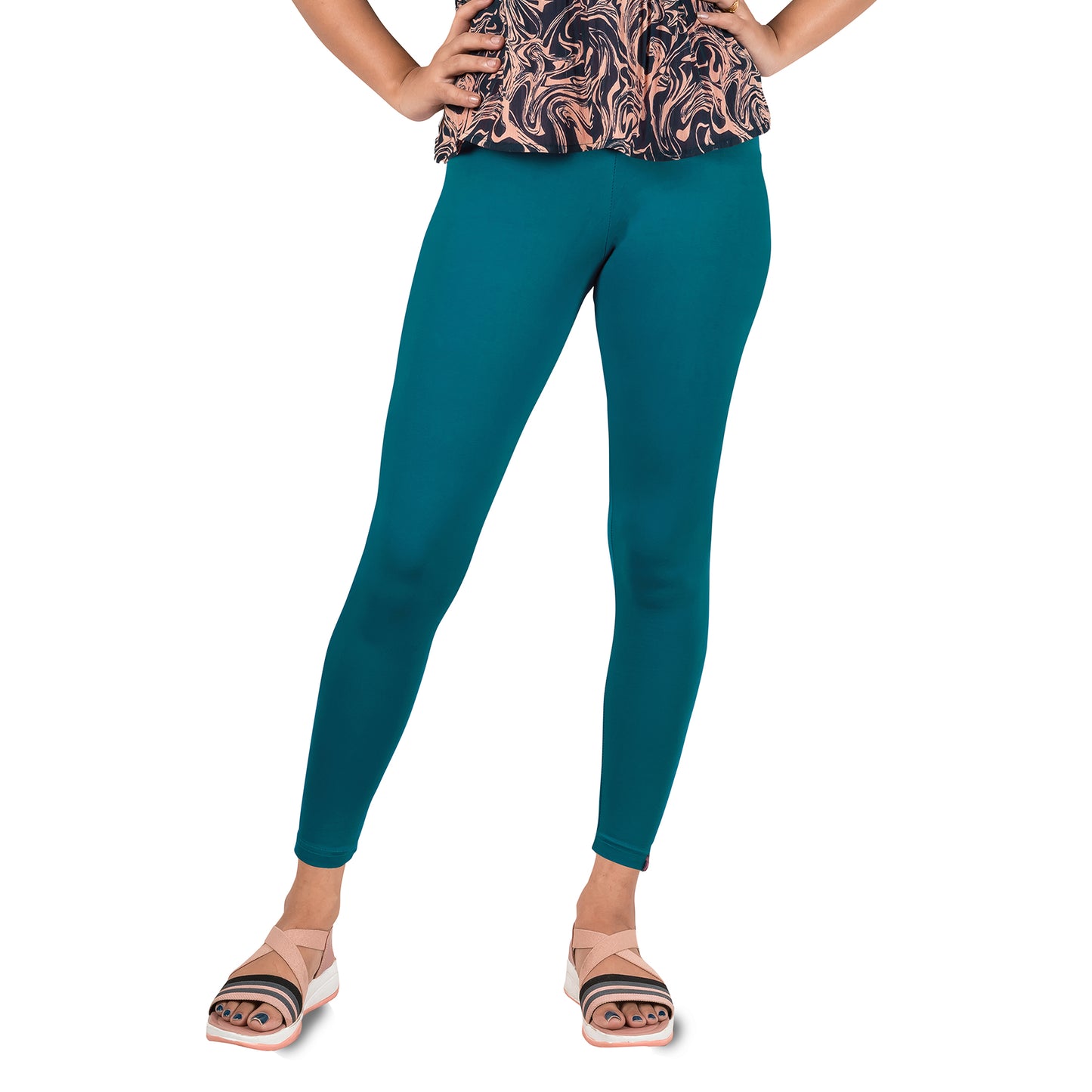 Cotton Lycra Ankle Length Gathering Elastic Leggings