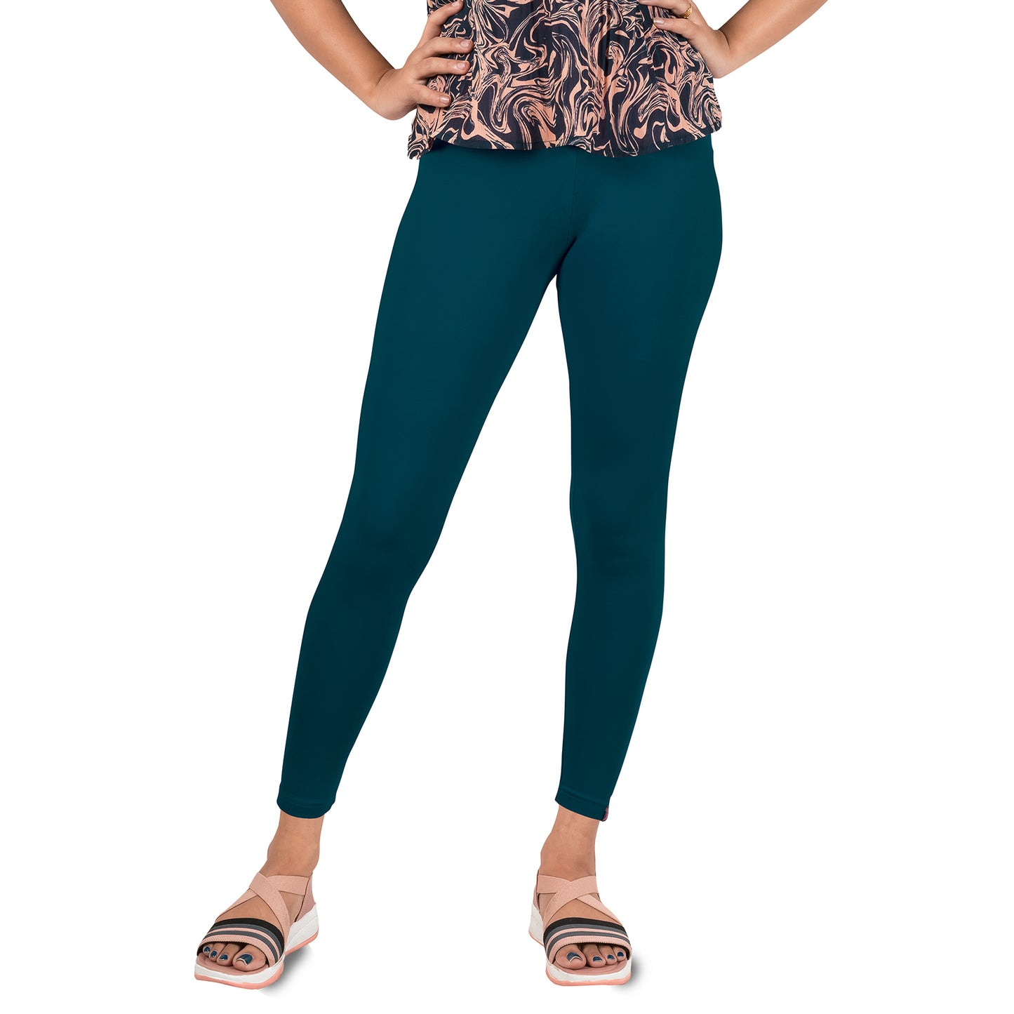 Cotton Lycra Ankle Length Gathering Elastic Leggings