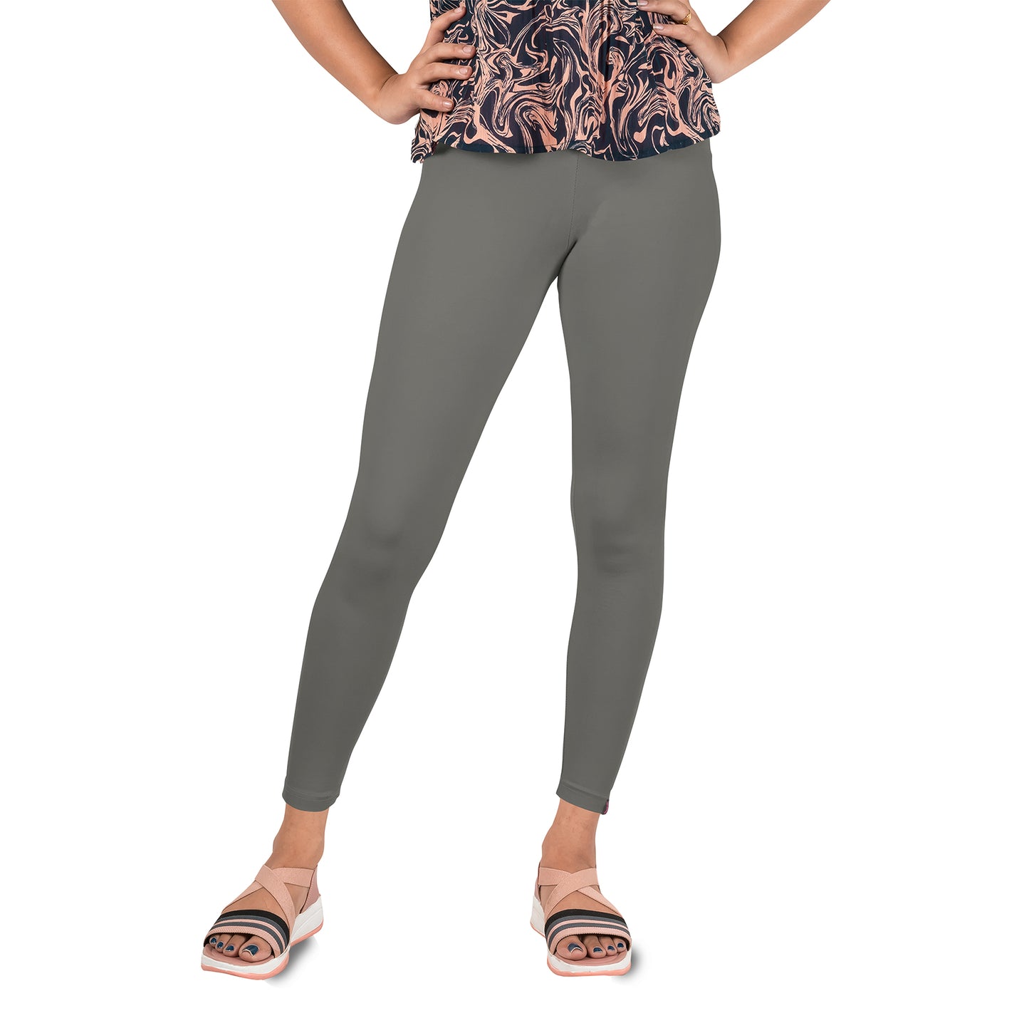 Cotton Lycra Ankle Length Gathering Elastic Leggings