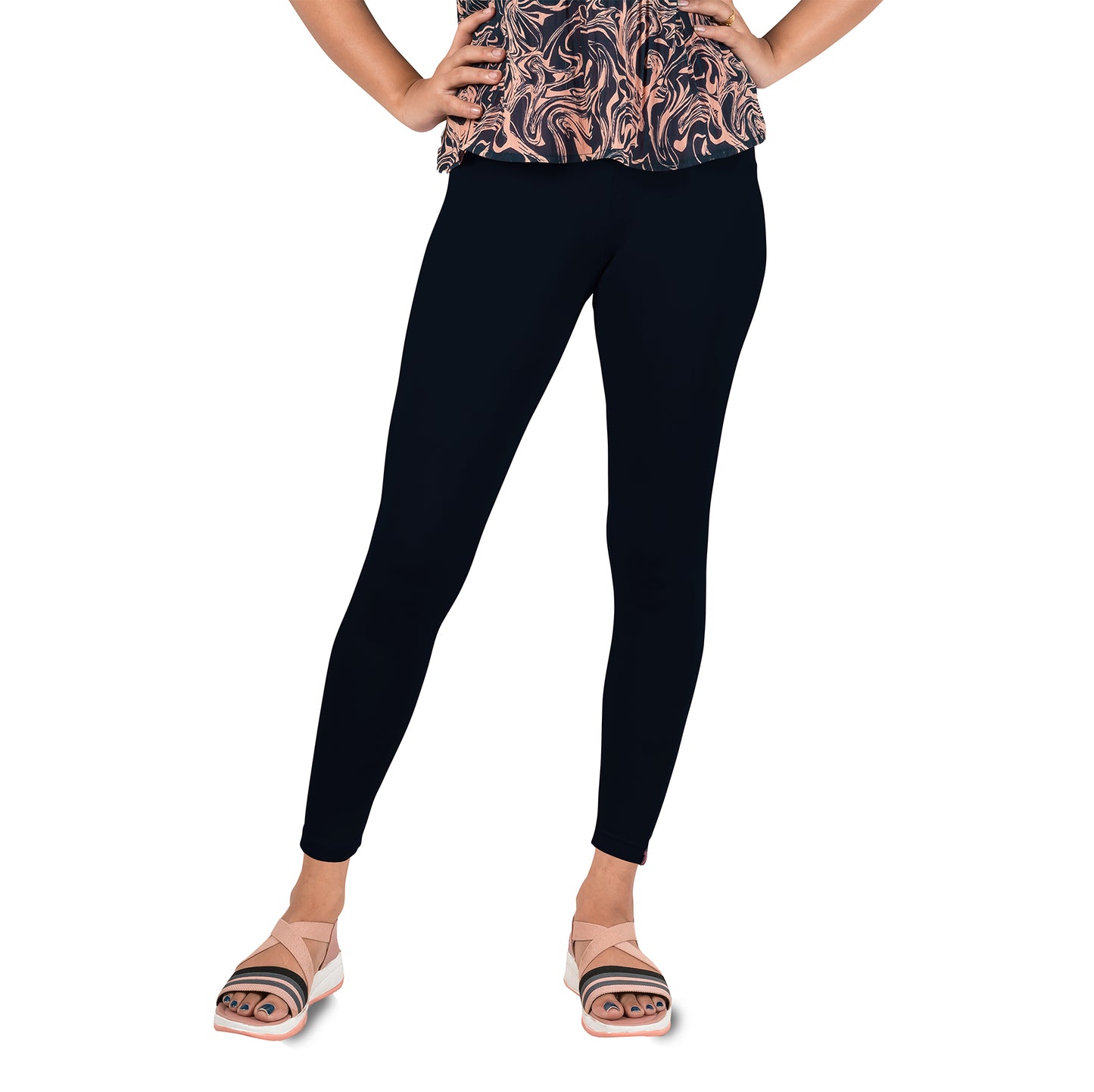 Cotton Lycra Ankle Length Gathering Elastic Leggings