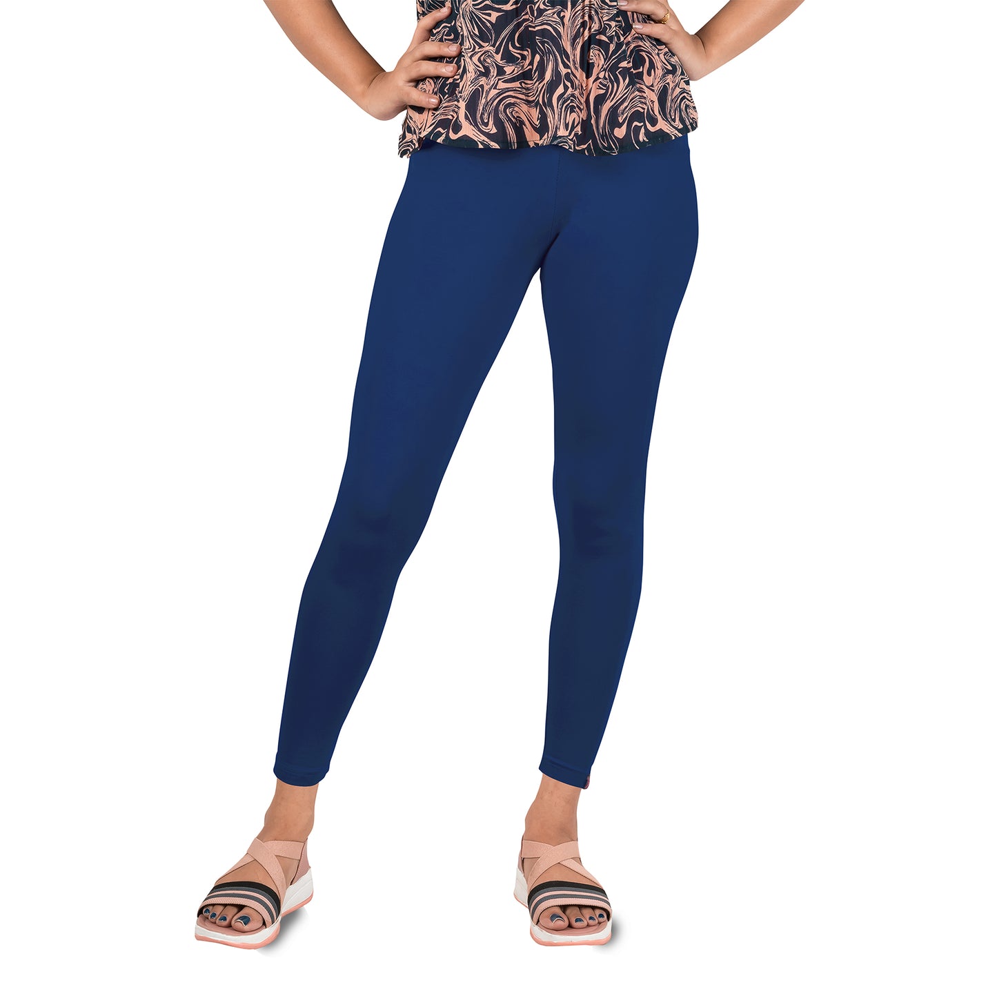 Cotton Lycra Ankle Length Gathering Elastic Leggings