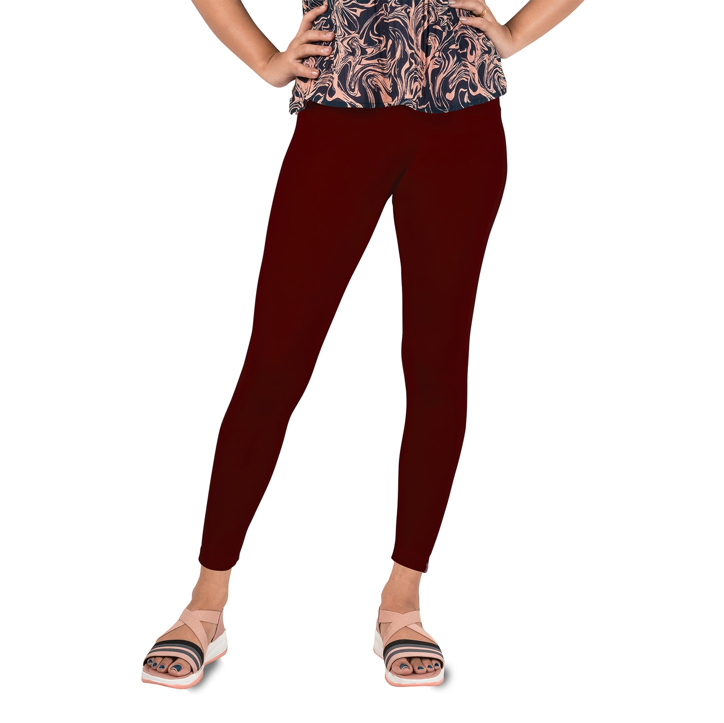 Cotton Lycra Ankle Length Gathering Elastic Leggings