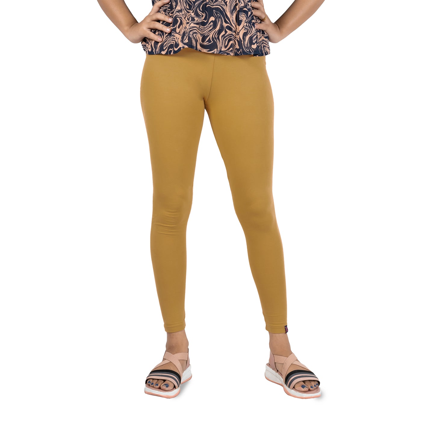 Cotton Lycra Ankle Length Gathering Elastic Leggings