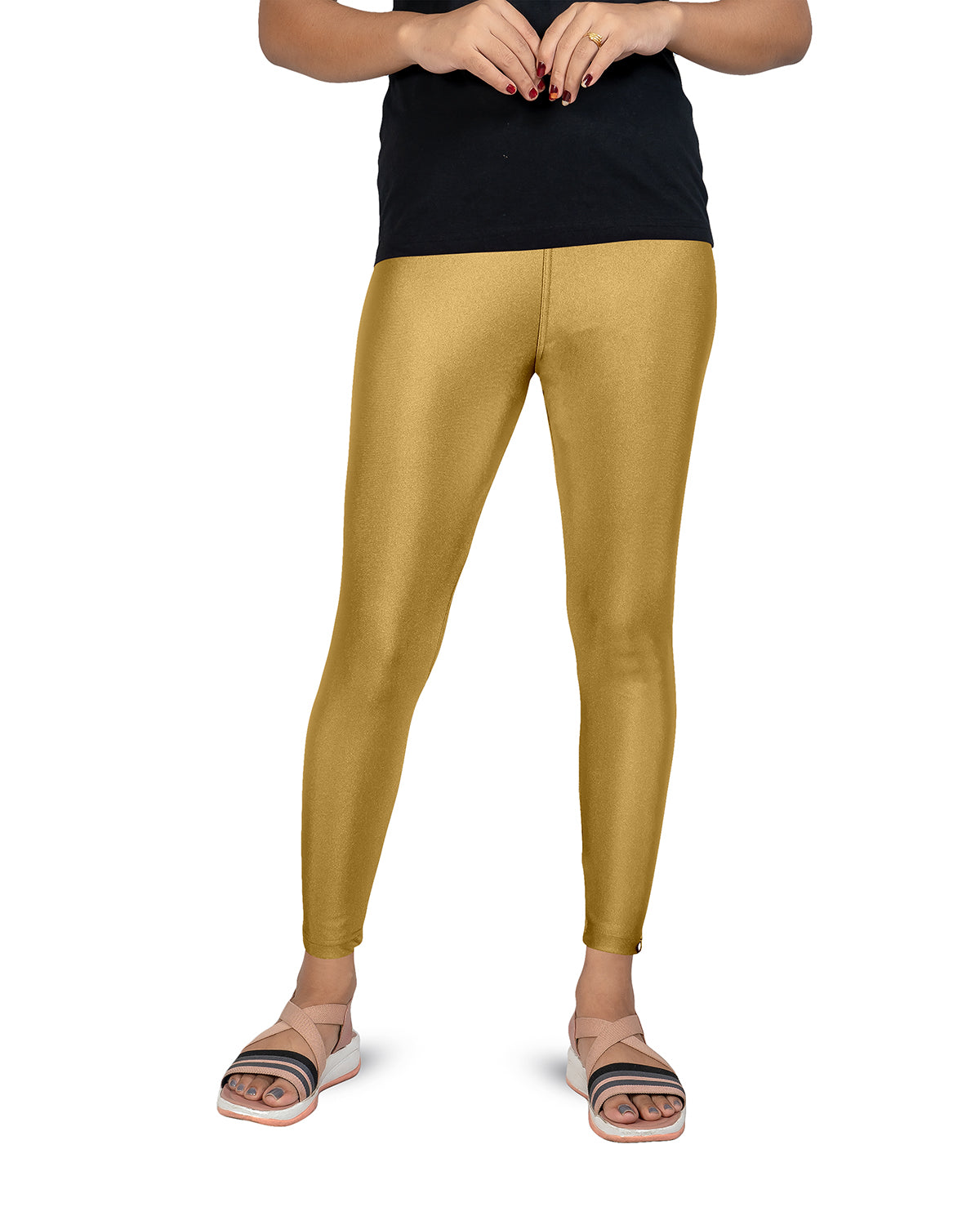 Shimmer Nylon Ankle Flat Elastic Leggings