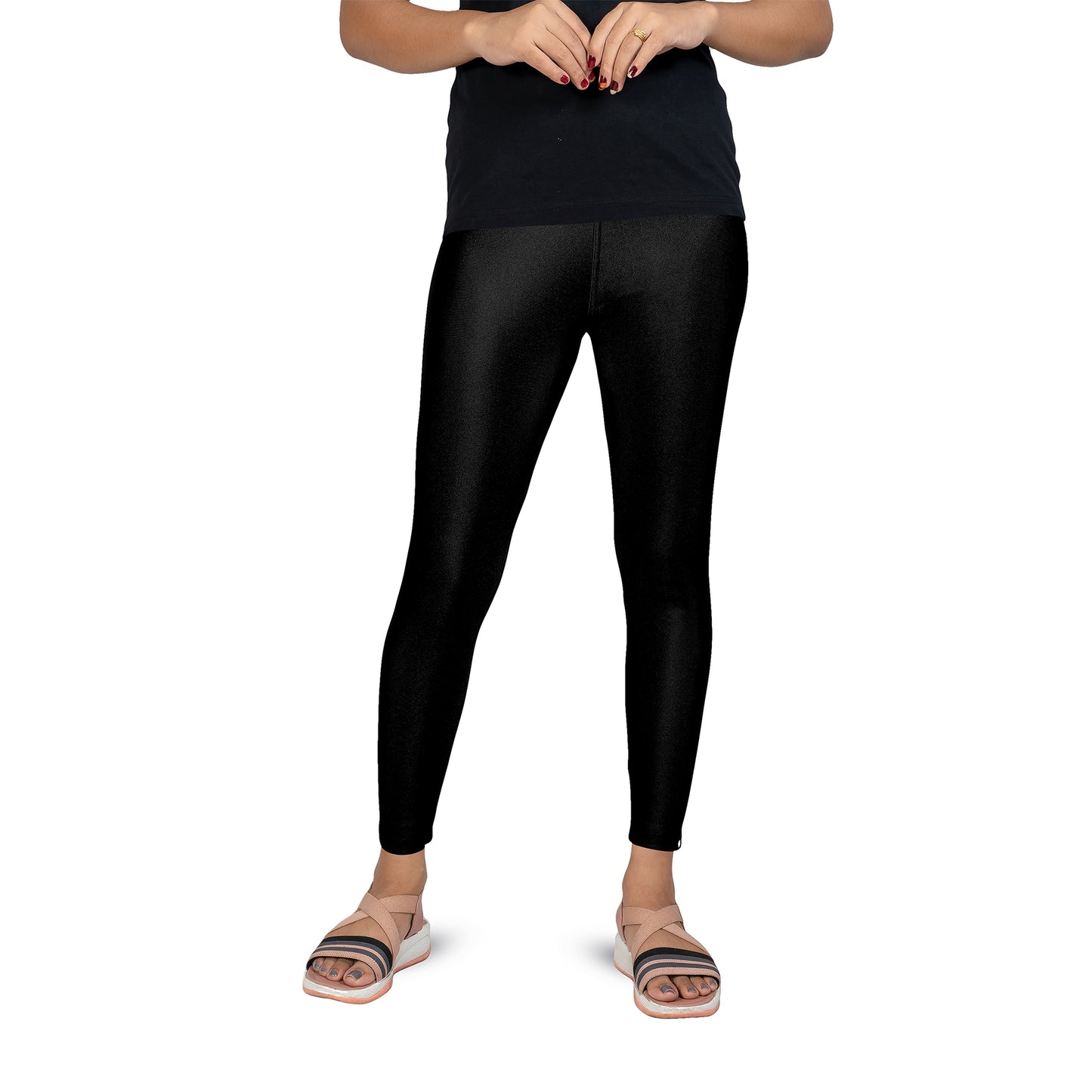 Shimmer Nylon Ankle Flat Elastic Leggings