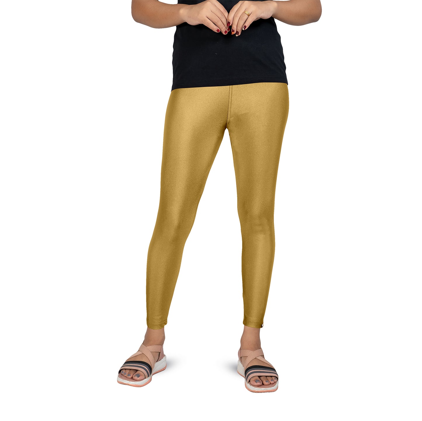 Shimmer Nylon Ankle Flat Elastic Leggings