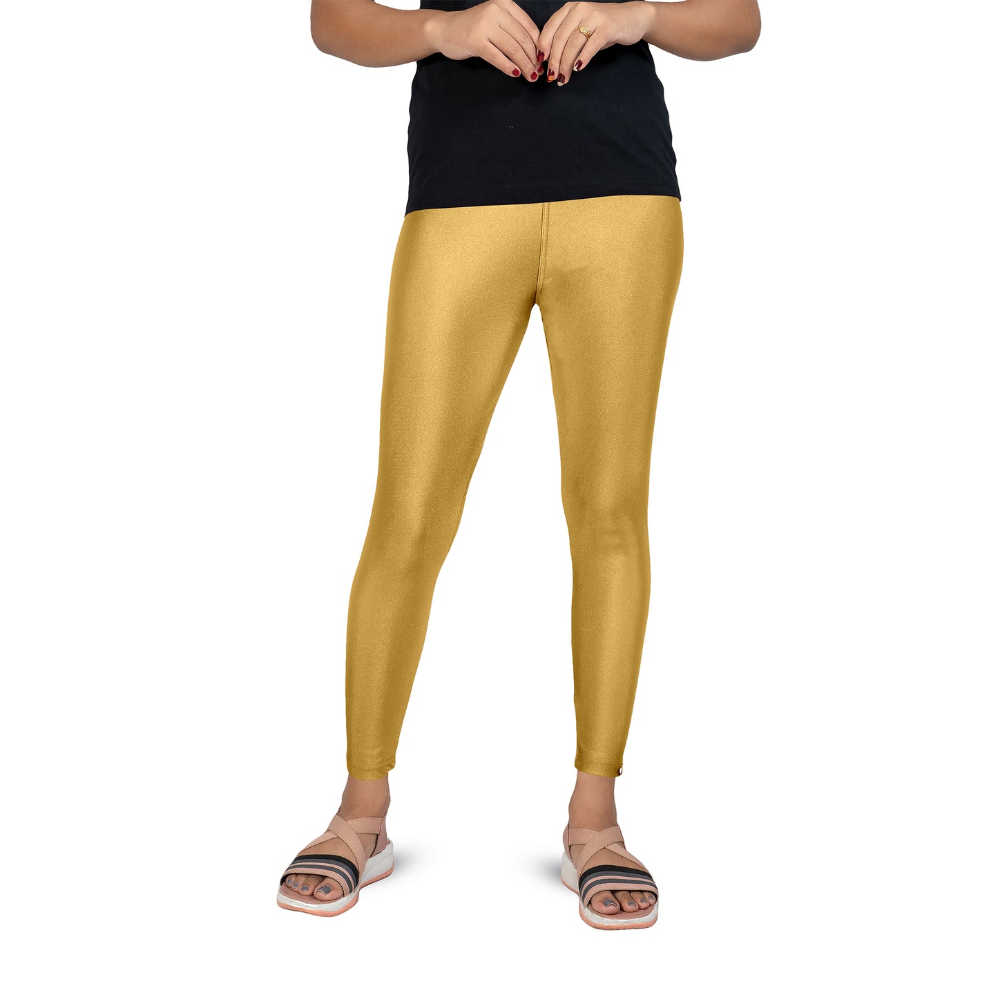 Shimmer Nylon Ankle Flat Elastic Leggings