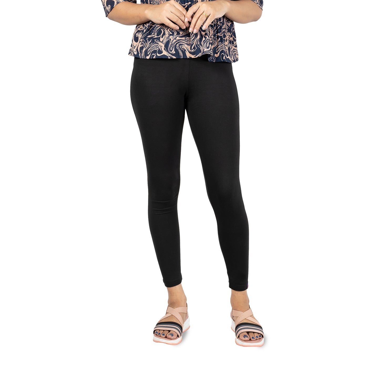 Cotton Lycra Ankle Length Flat Elastic Leggings