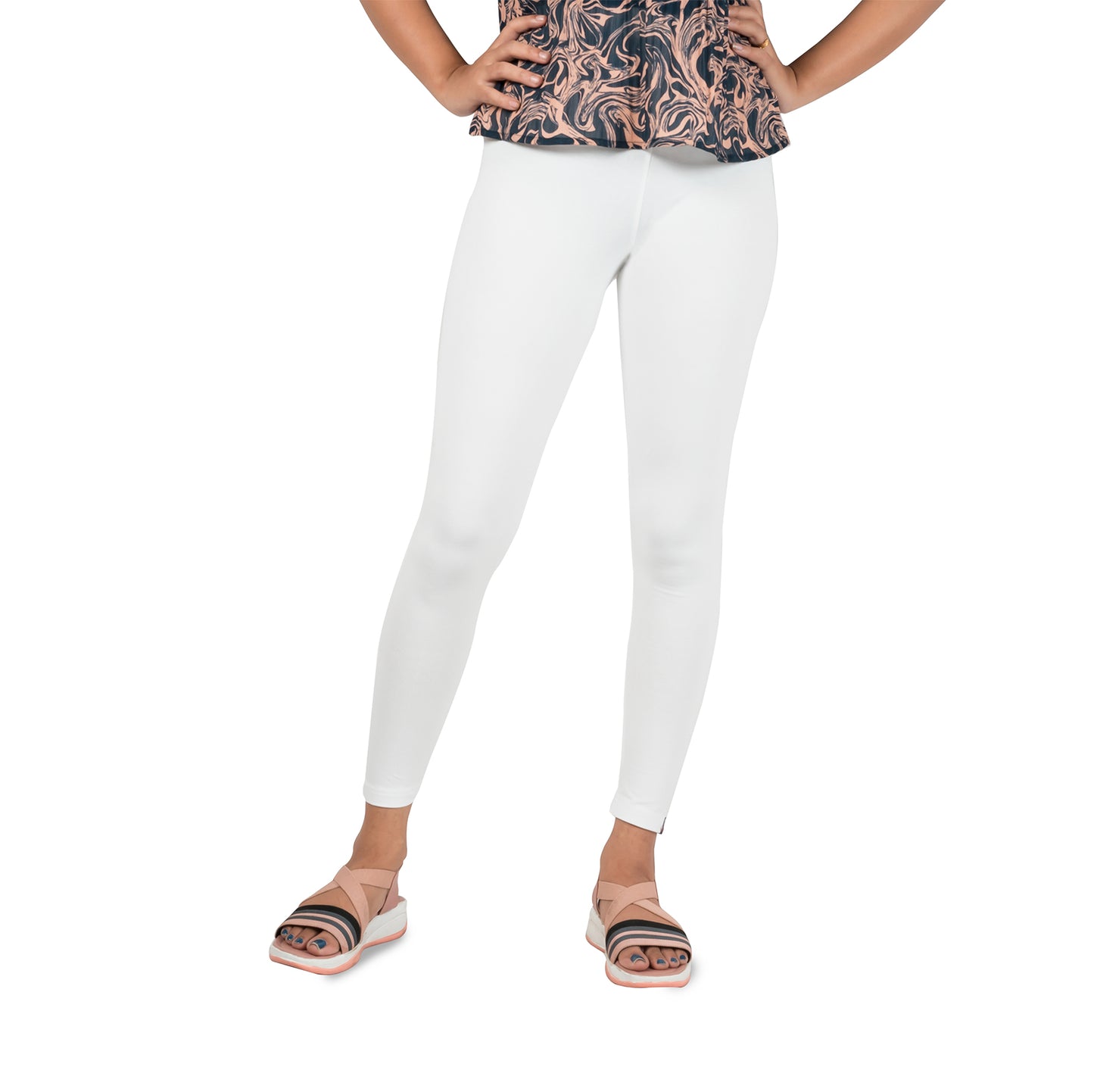 Cotton Lycra Ankle Length Flat Elastic Leggings