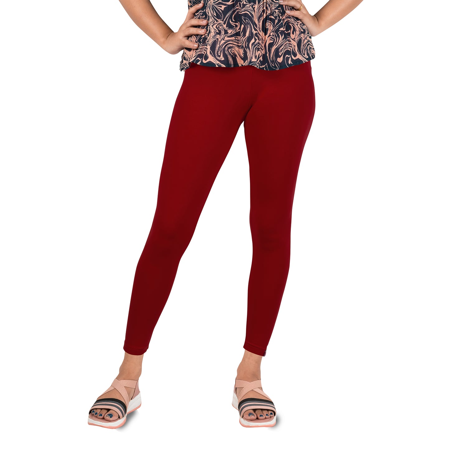 Cotton Lycra Ankle Length Flat Elastic Leggings