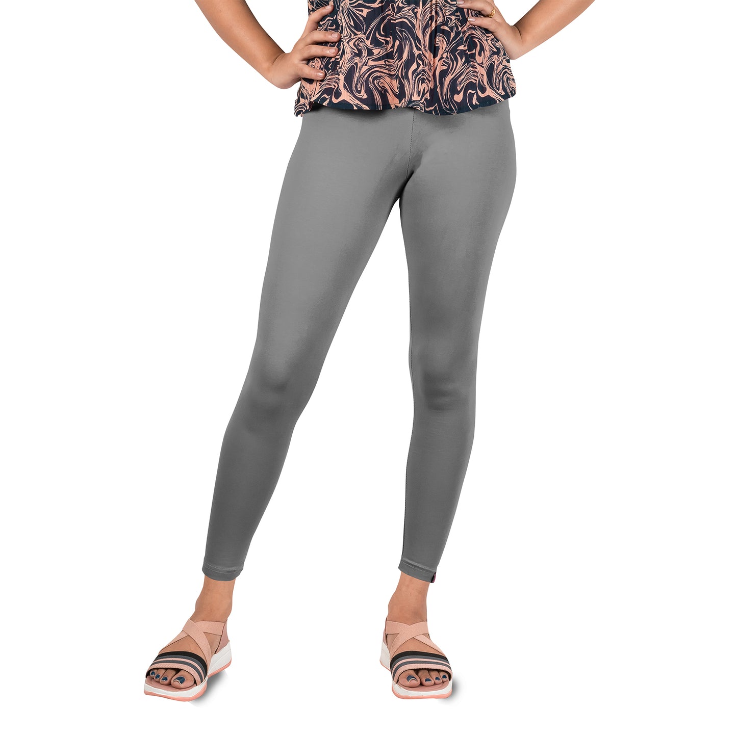 Cotton Lycra Ankle Length Flat Elastic Leggings