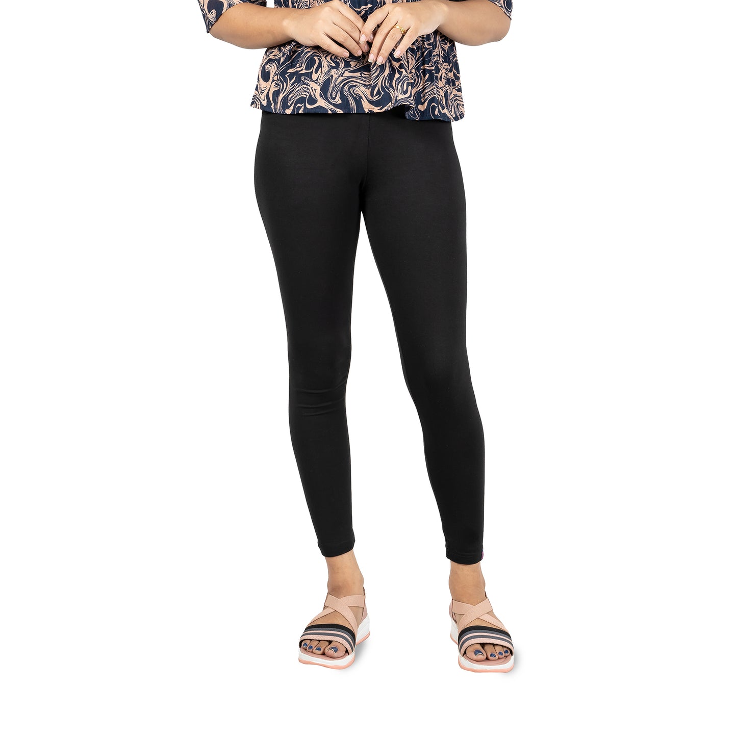 Cotton Lycra Ankle Length Gathering Elastic Leggings