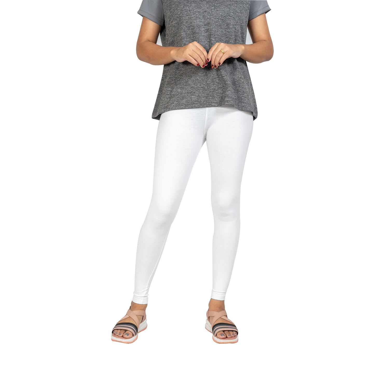 Cotton Lycra Ankle Length Gathering Elastic Leggings