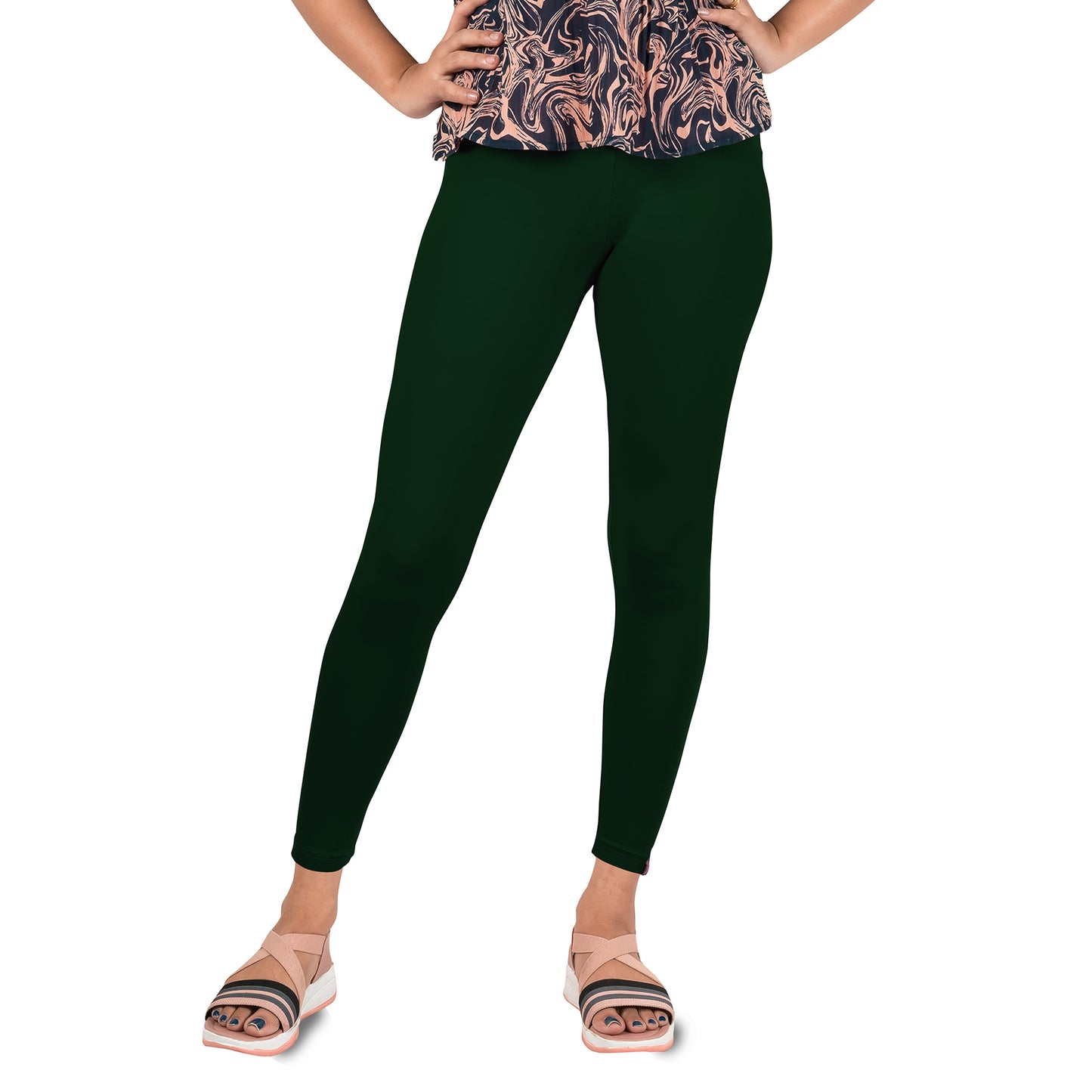 Cotton Lycra Ankle Length Gathering Elastic Leggings