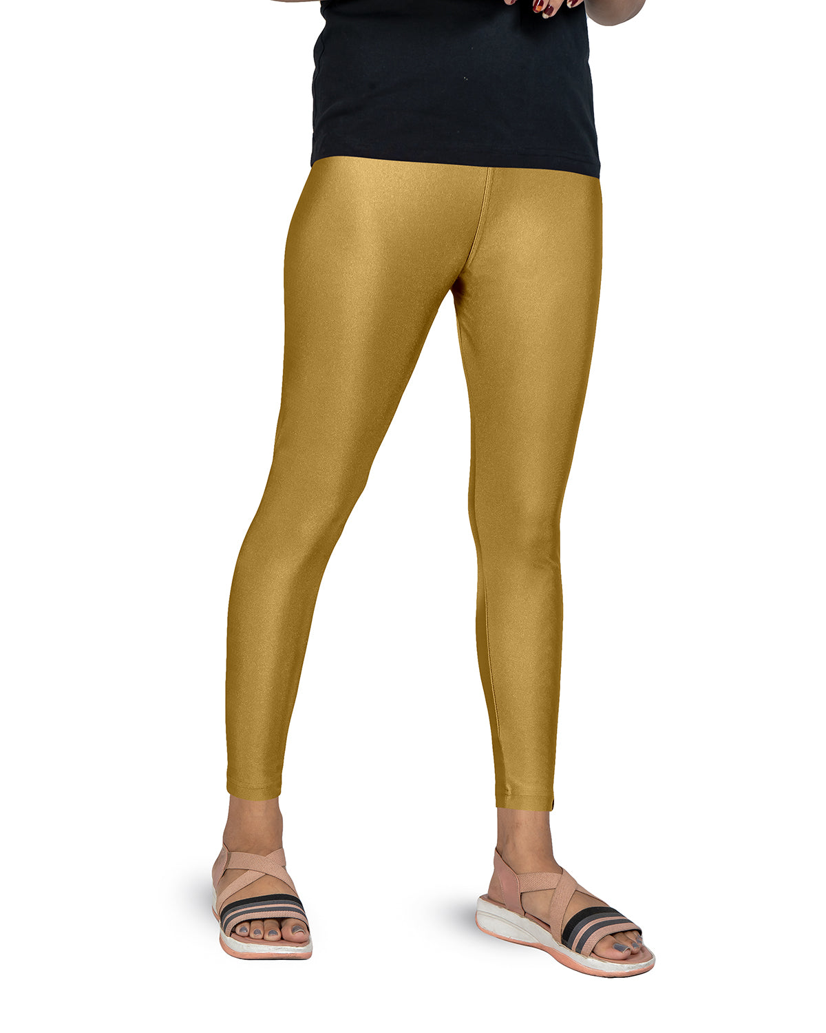 Shimmer Nylon Ankle Flat Elastic Leggings