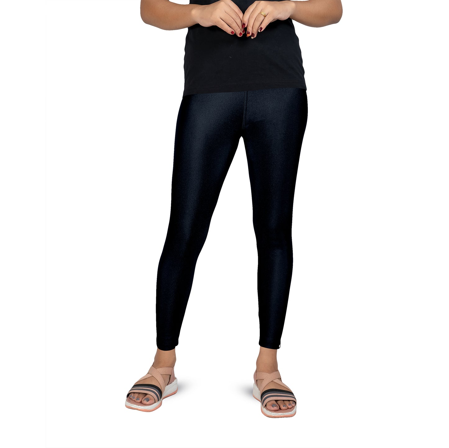 Shimmer Nylon Ankle Flat Elastic Leggings