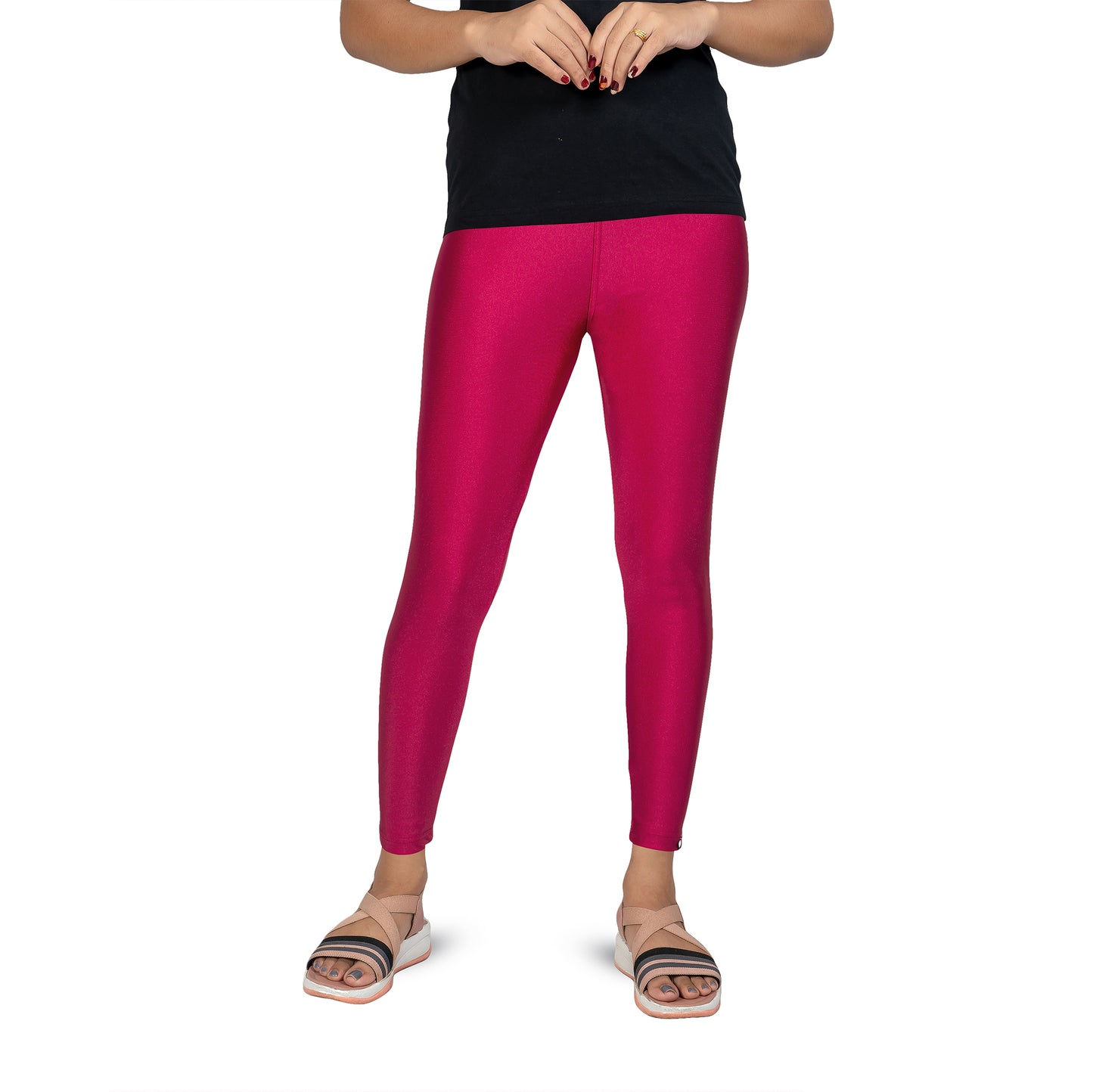 Shimmer Nylon Ankle Flat Elastic Leggings